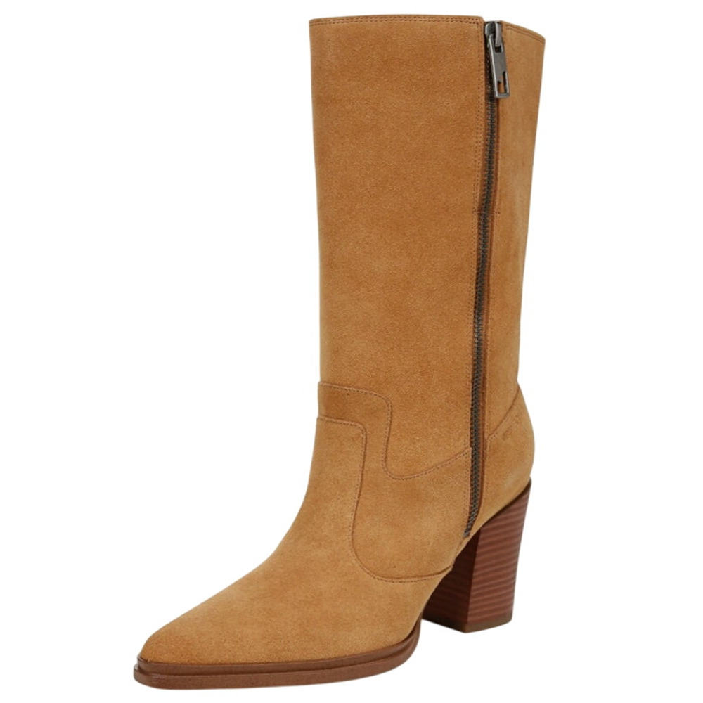 Franco Sarto Women Jaxon Mid Calf Boots Size 6 Tan Brown Suede Pointed Toe NWOB